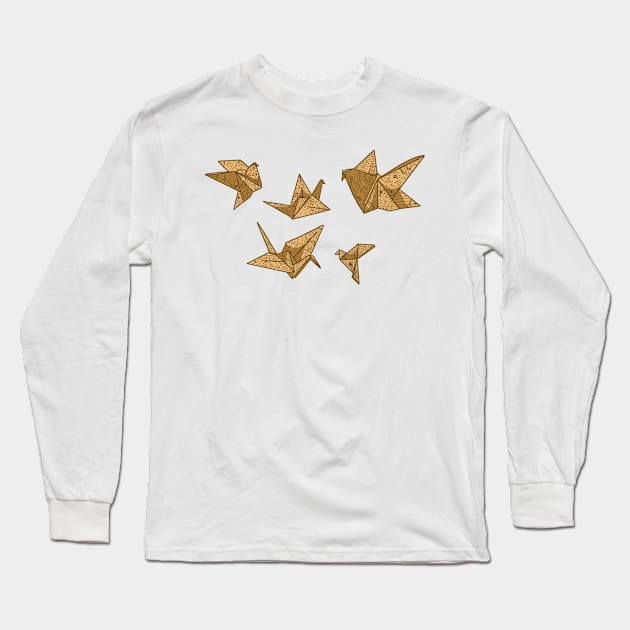 Vintage Paper Crane Long Sleeve T-Shirt by ReclusiveCrafts